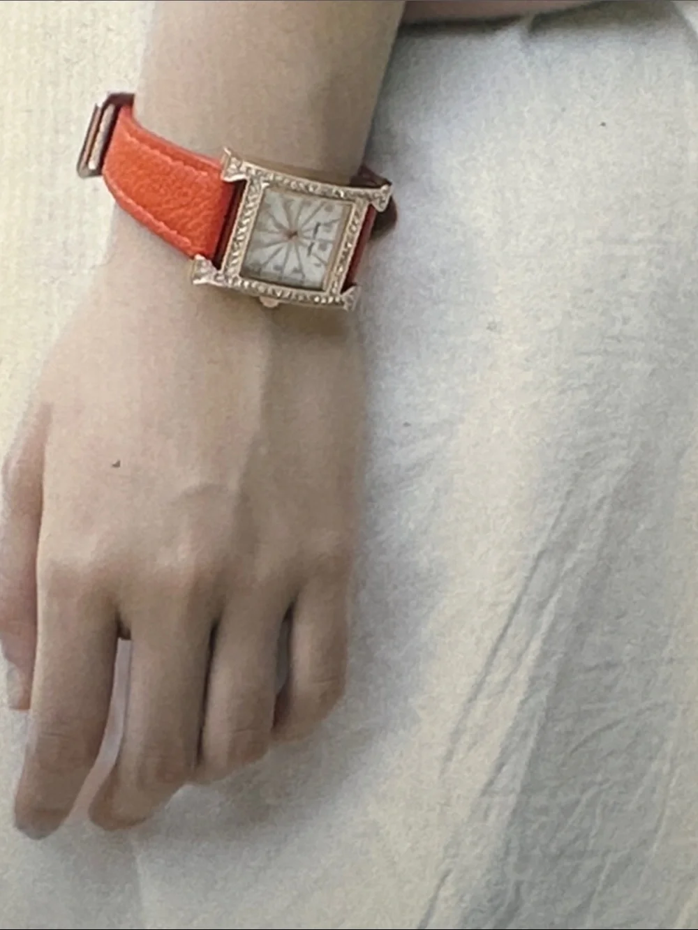 Women's Orange Leather Crystal-Trim Watch
